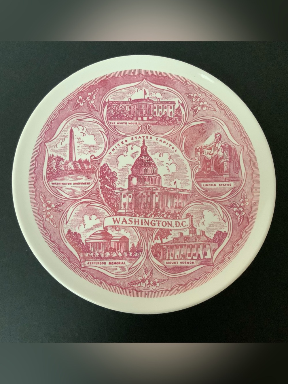 Vintage Red & White Washington DC Collectors Souvenir Plate by